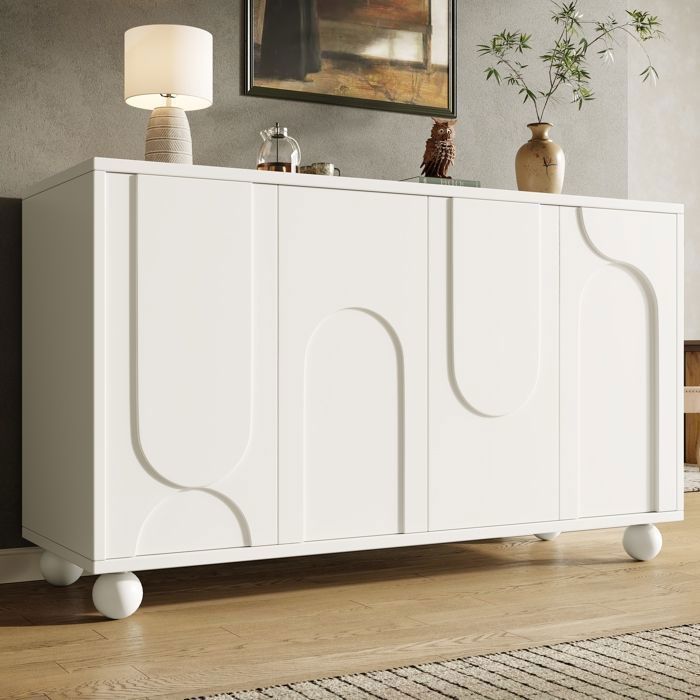 Sideboard with removable shelves, cabinet, storage unit for dining room and living room, minimalist modern art style, white
