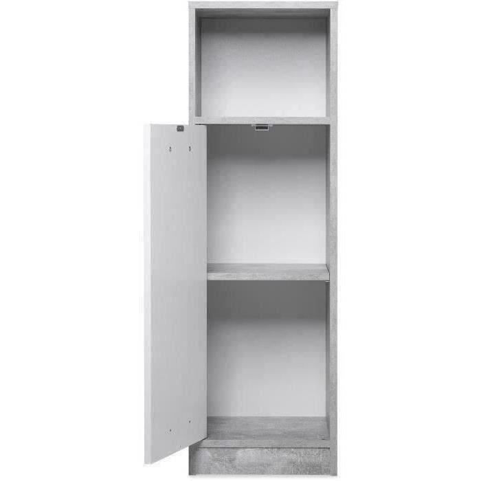 Complete bathroom set - White and concrete grey - 1 vanity unit + 1 shelf + 2 base cabinets - MADEIRA