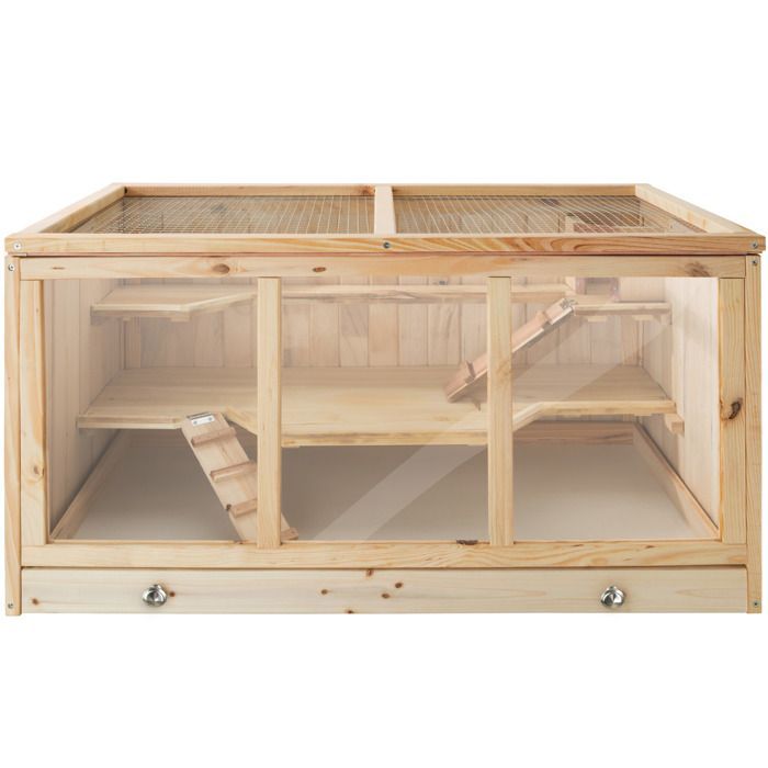 Jaula de madera para roedores TECTAKE GOLDIE con bandeja integrada para facilitar la limpieza, 95 x 50 x 50 cm - Marrón