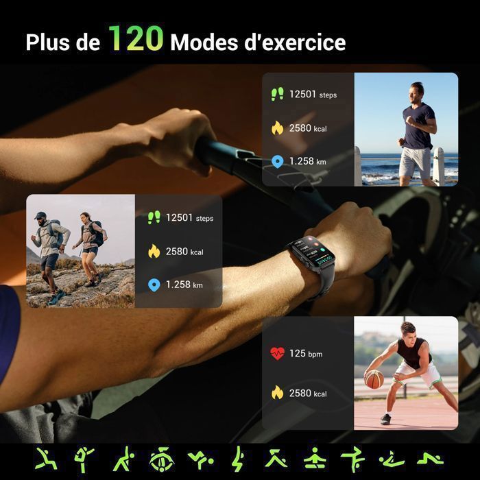 Blackview Smartwatch voor mannen en vrouwen, sport, GPS, bellen, IP68, stappenteller, 1,91 inch scherm, compatibel met Samsung, iPhone, Huawei, Xiaomi, Android en iOS