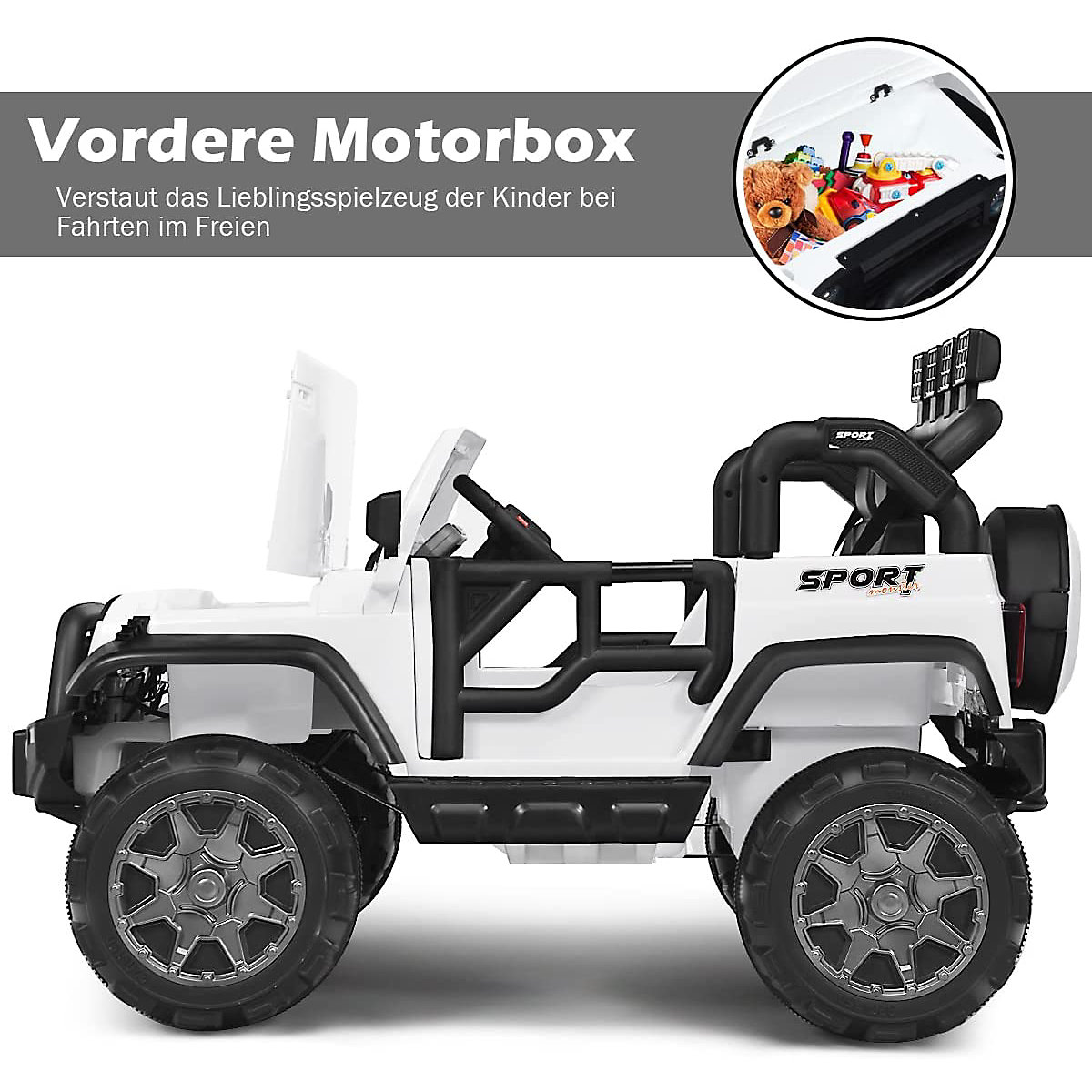 Sähköinen Jeep 2-paikkainen, 3 vaihdetta, valkoinen