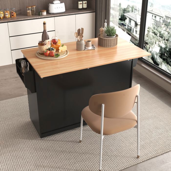Carrito de cocina móvil - Isla con tapa plegable - Aparador con almacenamiento - 4 ruedas - 2 cajones grandes