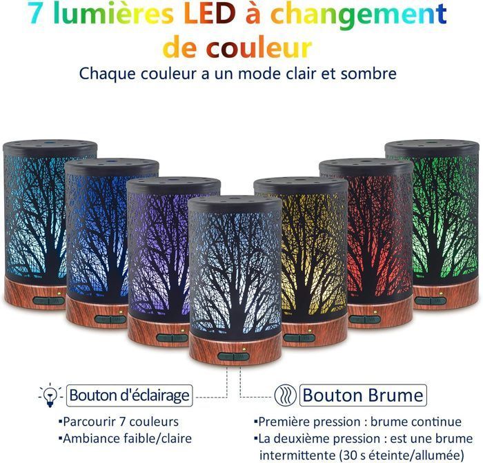 Difusor ultrasónico de aceites esenciales - Difusor eléctrico de aromaterapia de metal - Diseño de árbol de 150 ml - para dormitorio, sala de estar, spa, yoga