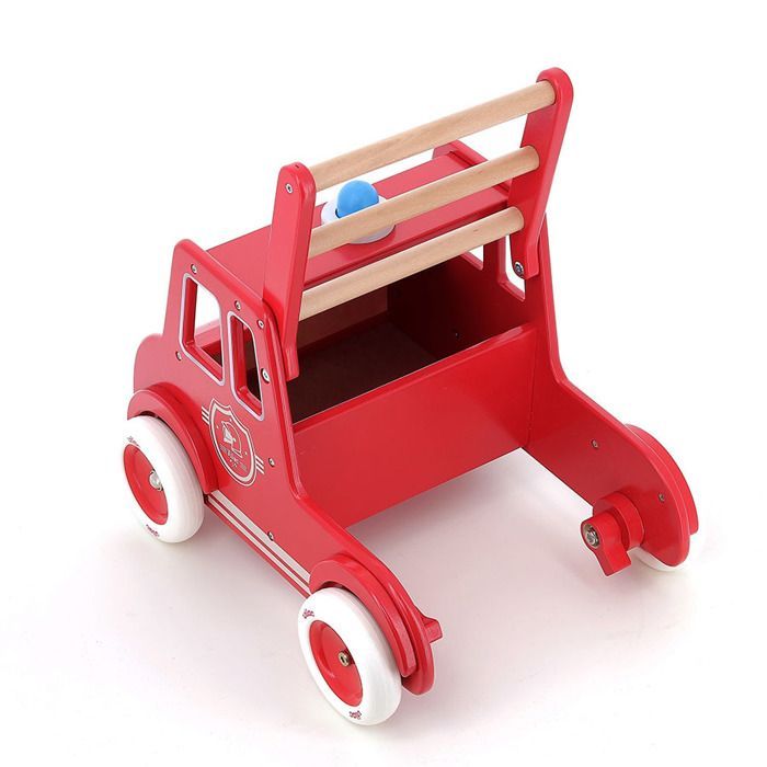 Carrinho de transporte a pé - Vilac - Caminhão de bombeiros - Rodas de borracha - Sistema de freio - Buzina giratória