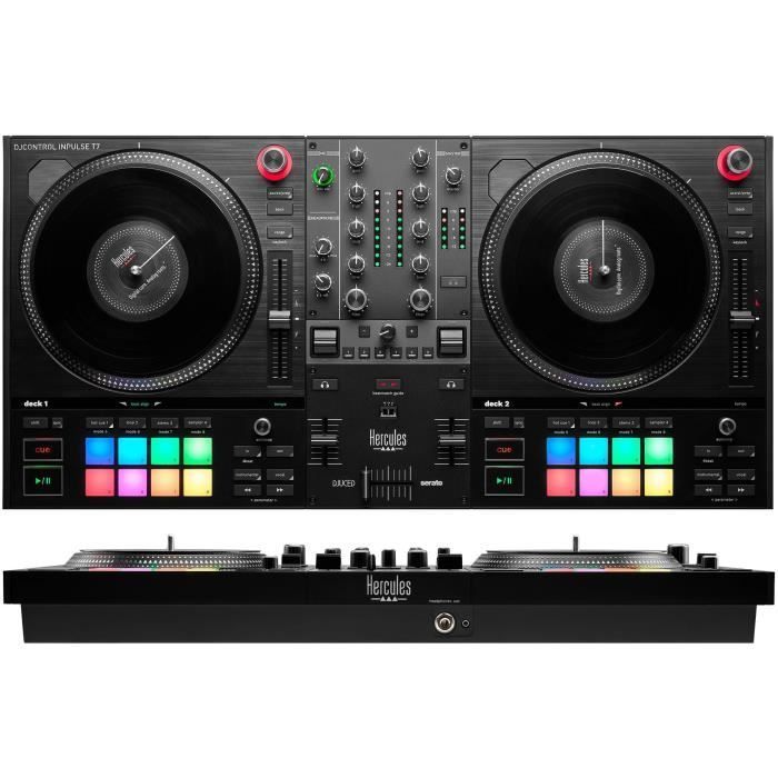 HERCULES DJCONTROL INPULSE T7 - Contrôleur DJ motorisé noir avec deux platines