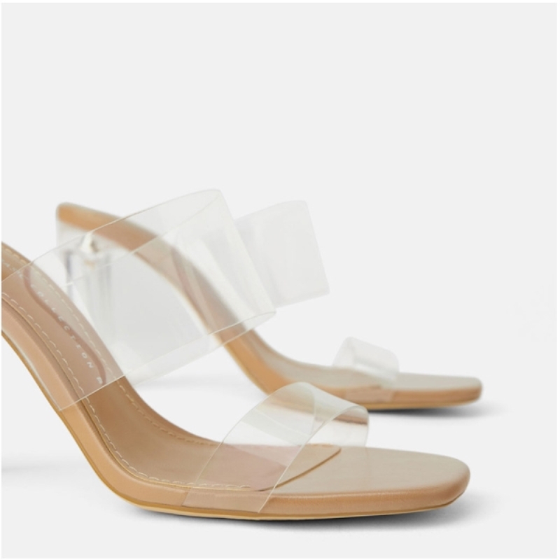 Pantoufles transparentes à bout ouvert, sexy, à talons hauts et cristaux, chaussures pour femmes, pantoufles à talons hauts transparentes