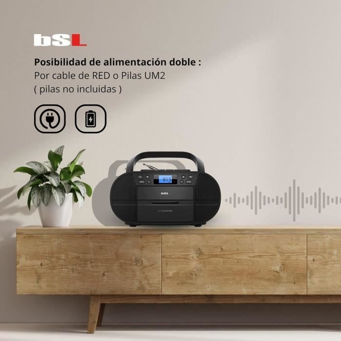 BSL Boombox JL2021A Portable CD Radio with Cassette and Bluetooth, 6W RMS Power, FM Radio and USB Port, Compatible with USB