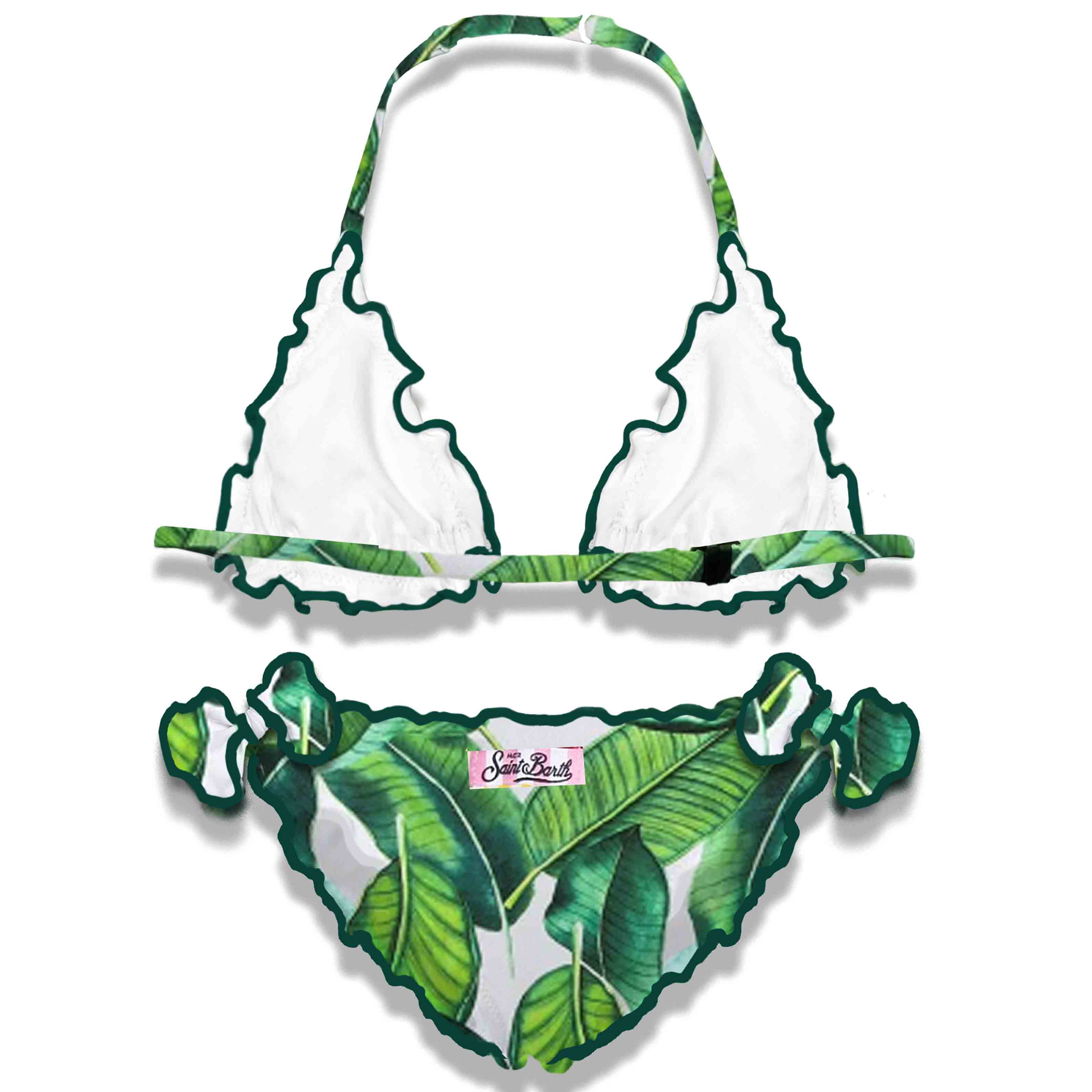 Bikini triangular para niña con estampado tropical