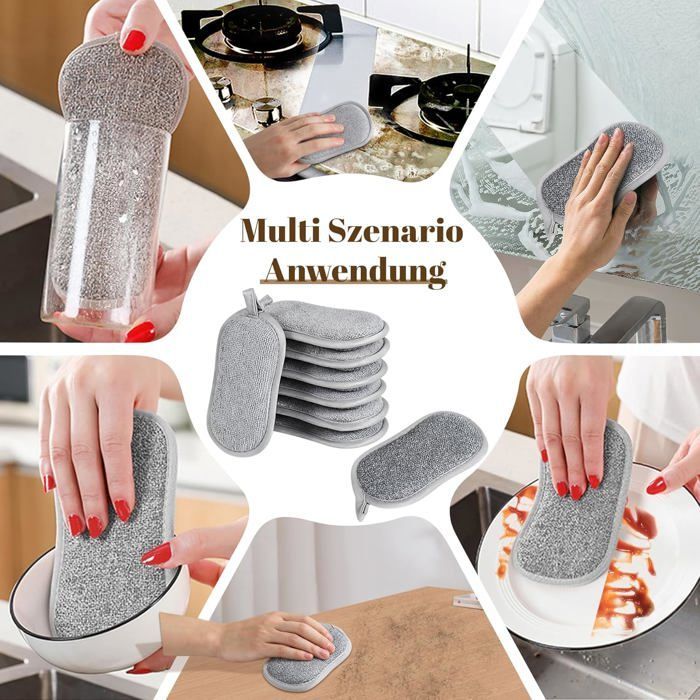 Lot de 8 Éponges Vaisselle Extra-Épaisses 1.5cm - Microfibre + Grattoir - Nettoyage Profond et Durable - 15x8cm - Qualité