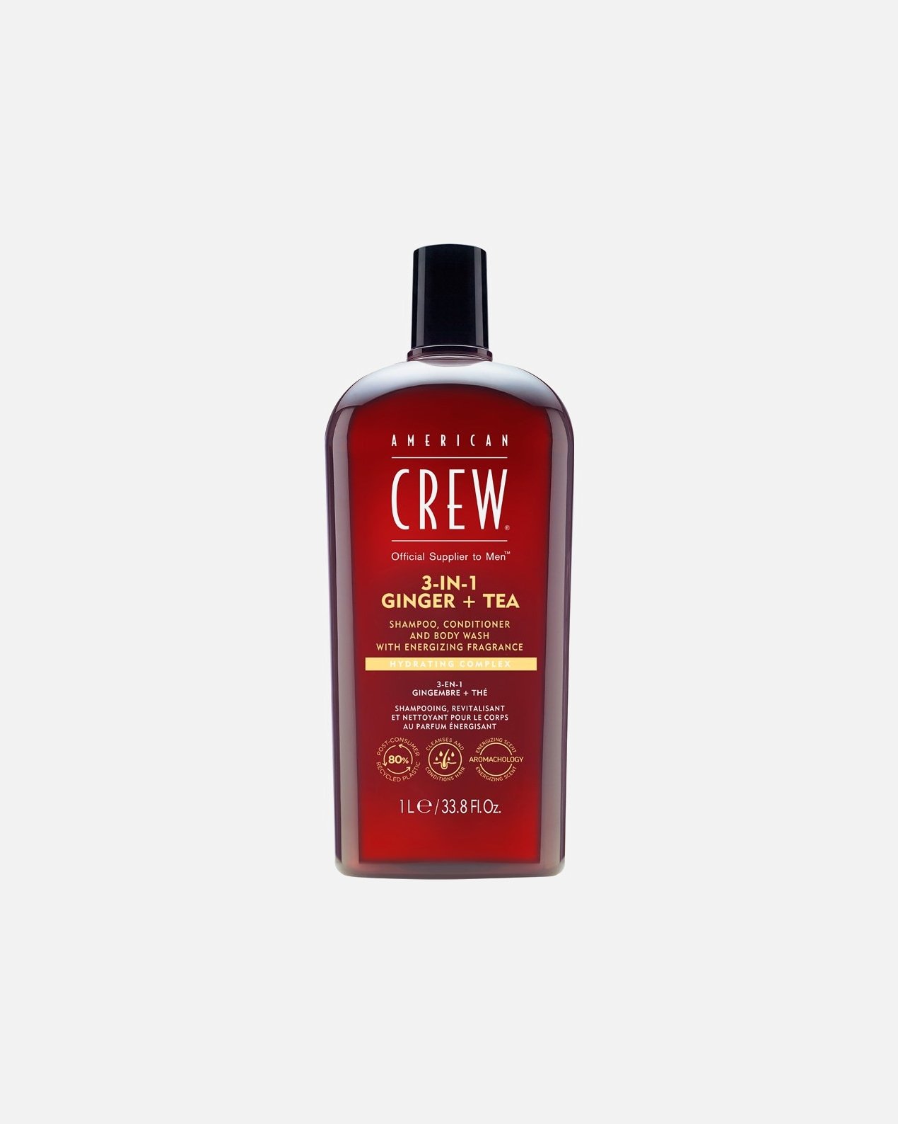 American Crew 3-v-1 šampon z ingverjem in čajem: šampon, balzam in gel za prhanje – 1000 ml