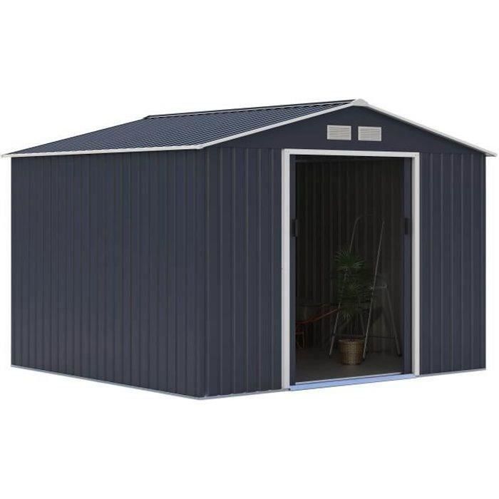 7,06 m² Metalen tuinschuur - 277 x 255 x 202 cm - MERCURE - Inclusief verankeringsset, 2 schuifdeuren - Grijs