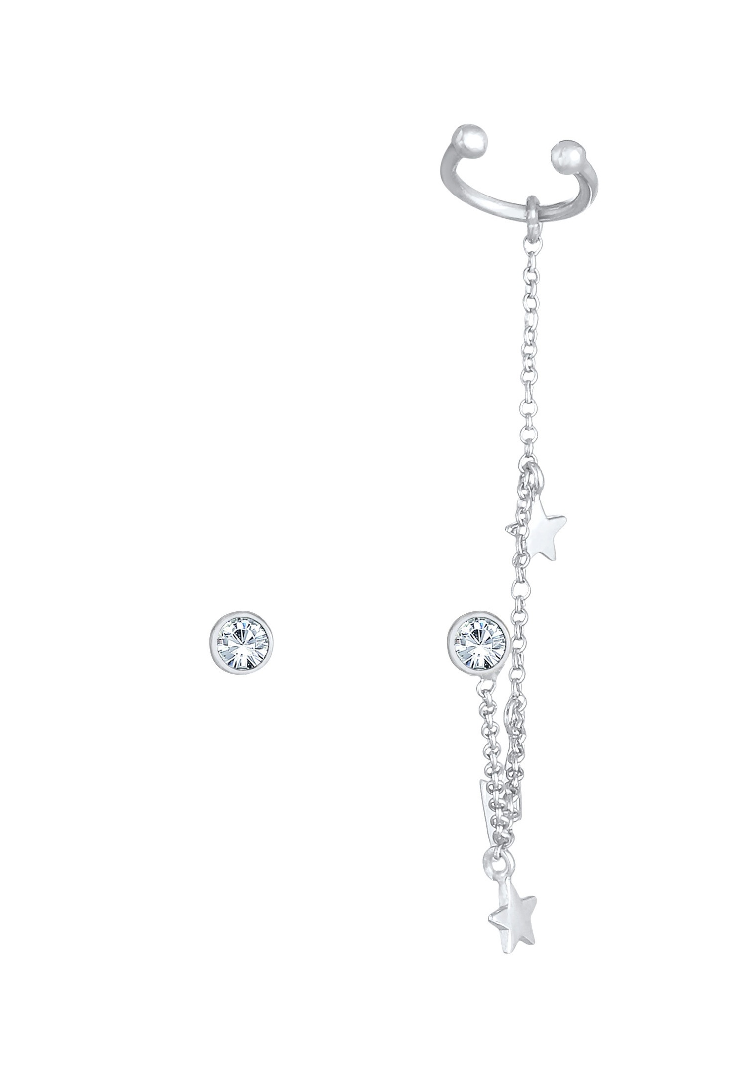 Elli Femmes clous d'oreilles earcuff set foudre astro tendance avec cristaux en argent sterling 925
