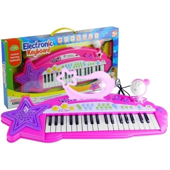 Teclado de piano y órgano - MP3 - Rosa - 37 teclas - Micrófono incorporado - Para niños