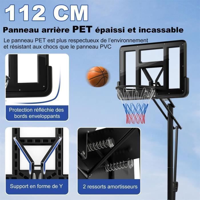 Aro de baloncesto portátil independiente COSTWAY - 2 ruedas - Ajustable de 143 a 305 cm - Aro trasero de 111 cm - Base recargable - Bolsa de seguridad