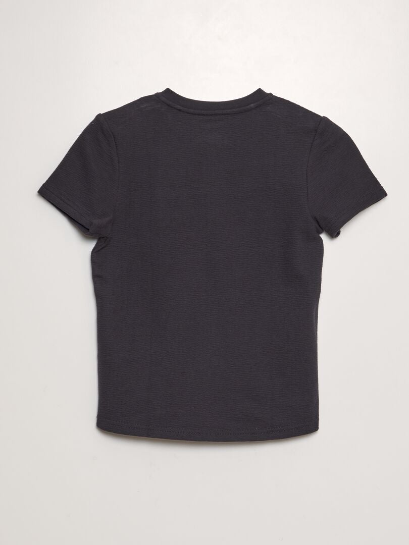 Katoenen T-shirt met henleykraag - ZWART