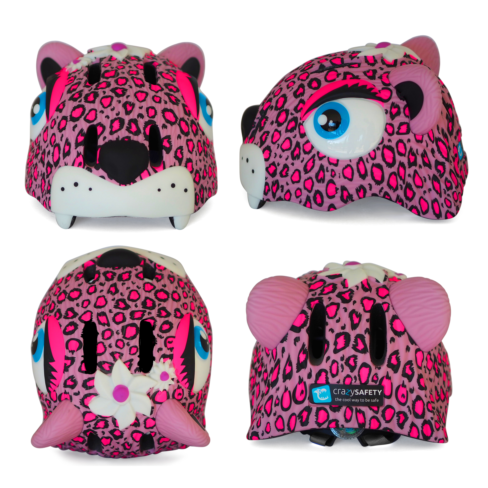 Kinderfahrradhelm | Rosa Leopard | Crazy Safety | EN 1078-geprüft