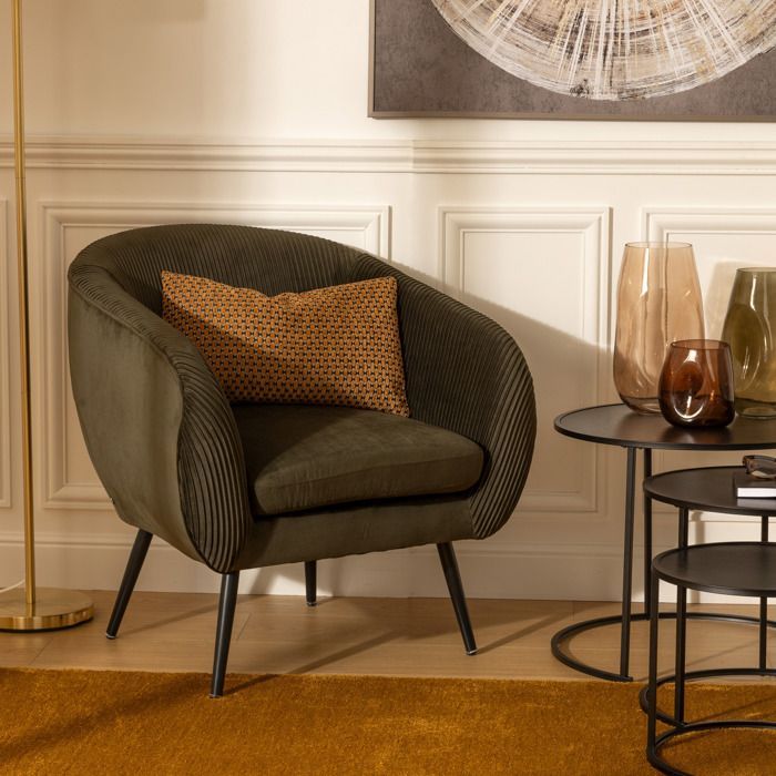 Fauteuil Solaro velours vert kaki - Atmosphera Créateur d'intérieur