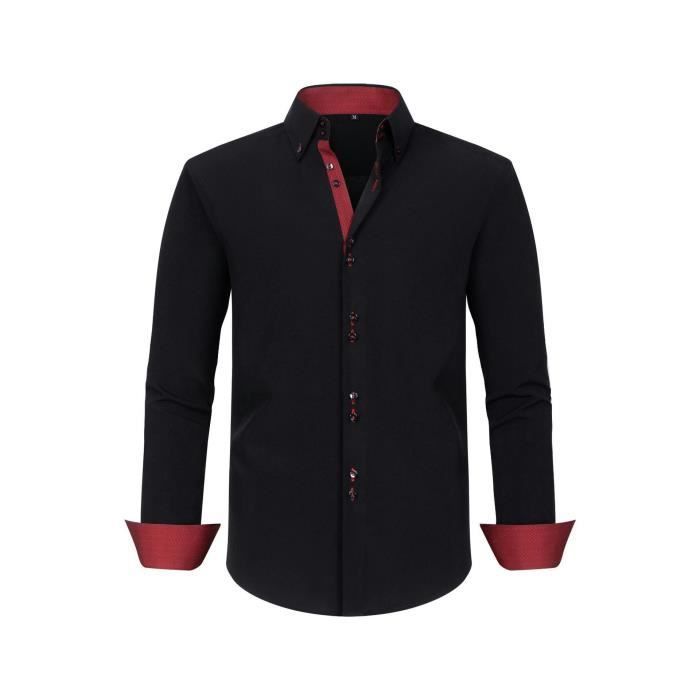 Men's Long Sleeve Regular Fit Dress Shirt, Business Shirt with Contrasting Stretch Fabric - EU Size - Black