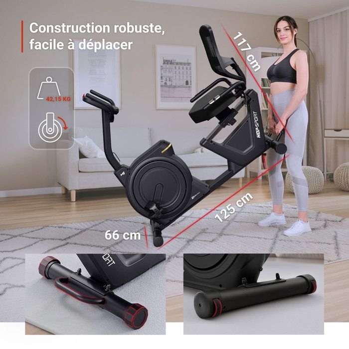 Hop-Sport HS-5000L Ranker Recumbent Exercise Bike with Bluetooth, App Connectivity, 32 Levels of Magnetic Resistance, Max. 140 kg