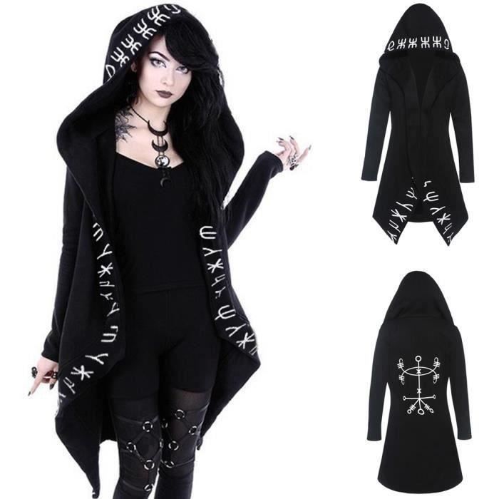 Sudadera para mujer - FUNMOON - Estampado retro punk - Manga larga - Cuello con capucha - Negra