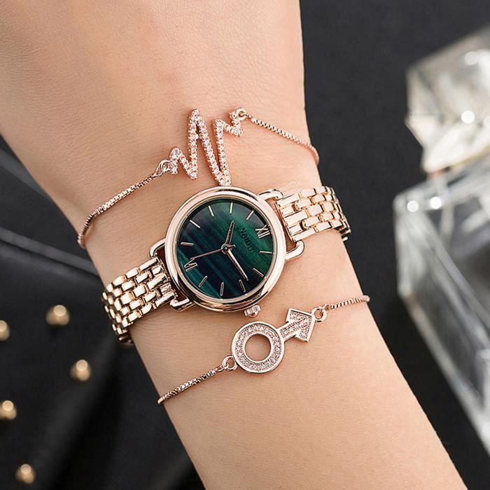 Montre élégante pour femmes RMEGA - Vintage - Analogique - Bracelet en acier inoxydable/cuir
