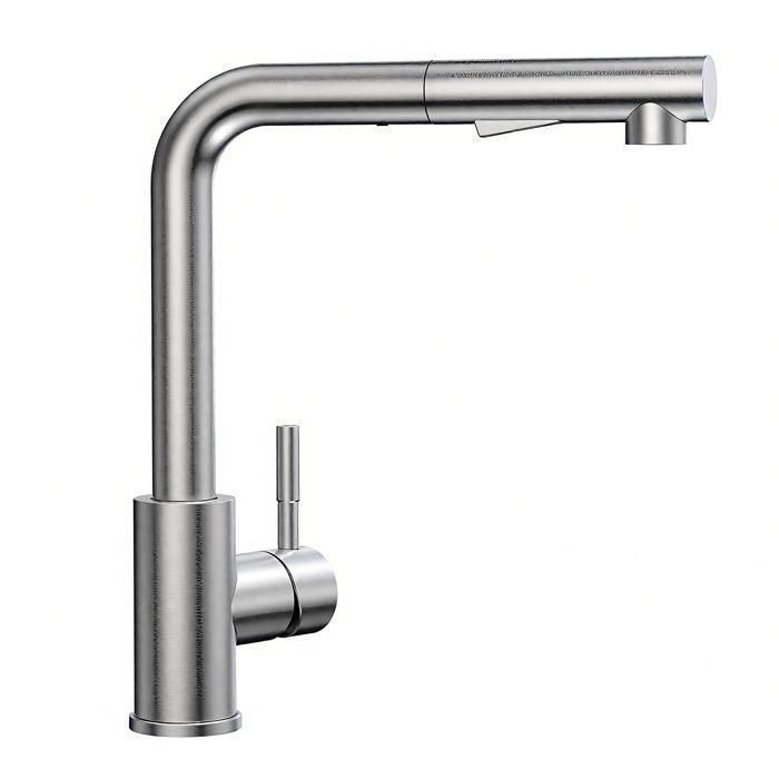 Robinet de Cuisine Nickel Brossé Douchette avec 2 Modes de Pulvérisation, Rotatif à 360° Froid & Chaud Disponible