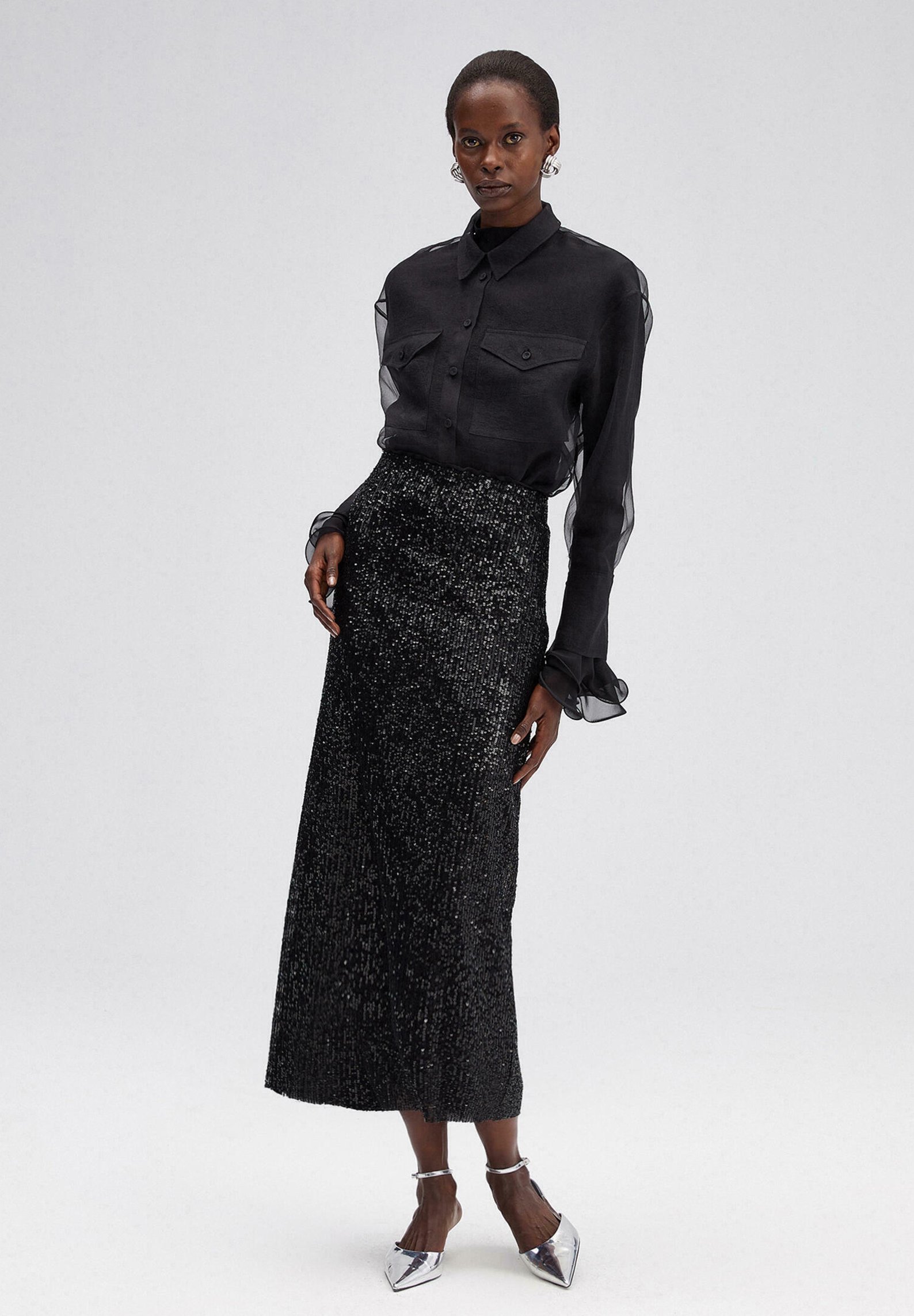 Touché Privé SEQUIN  - A-line skirt - black