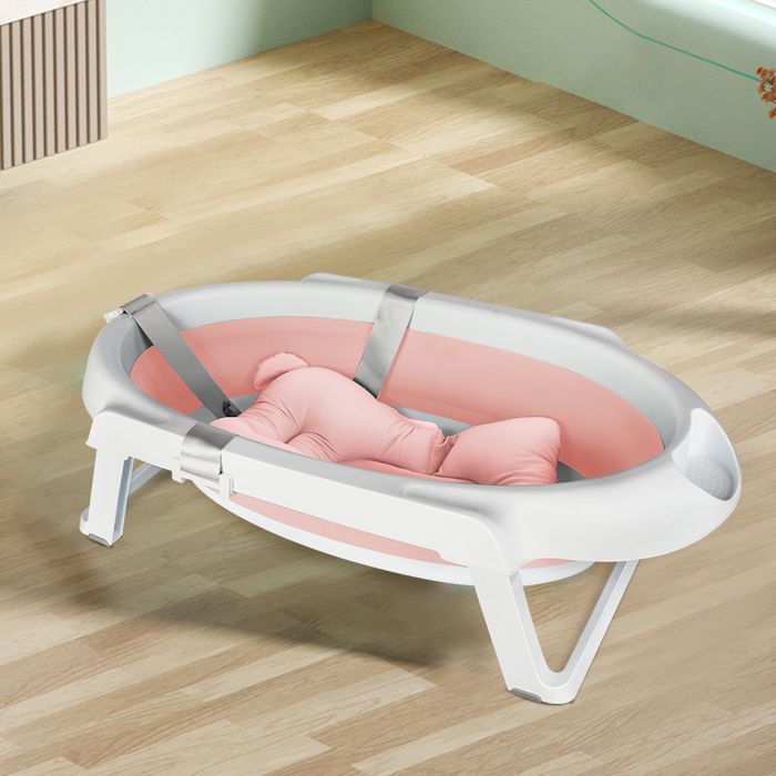 Bañera para bebé MIPAN con soporte - Bañera ergonómica para bebé - Con cojín - Drenaje integrado - 63*60*84,5 cm - Rosa