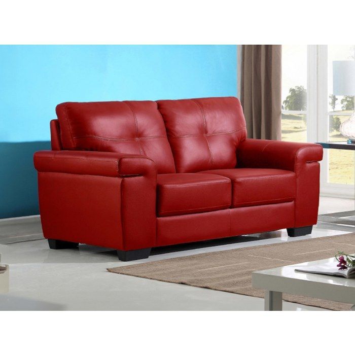 Divano a 2 posti in pelle HAZEL - Rosso - Marrone - 93 - HAZEL