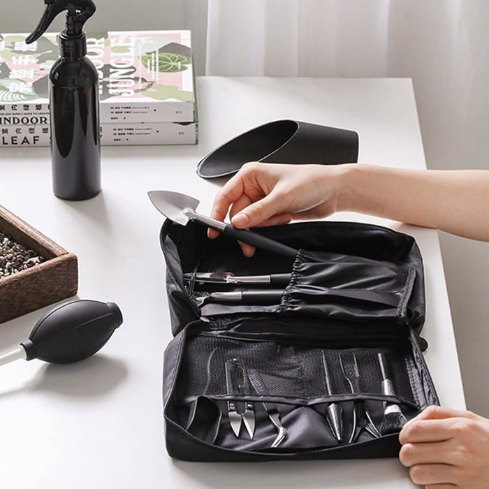 Kit di attrezzi per bonsai, mini attrezzi da giardinaggio per piante da interno, set di 13 pezzi in acciaio al carbonio con borsa per il trasporto.