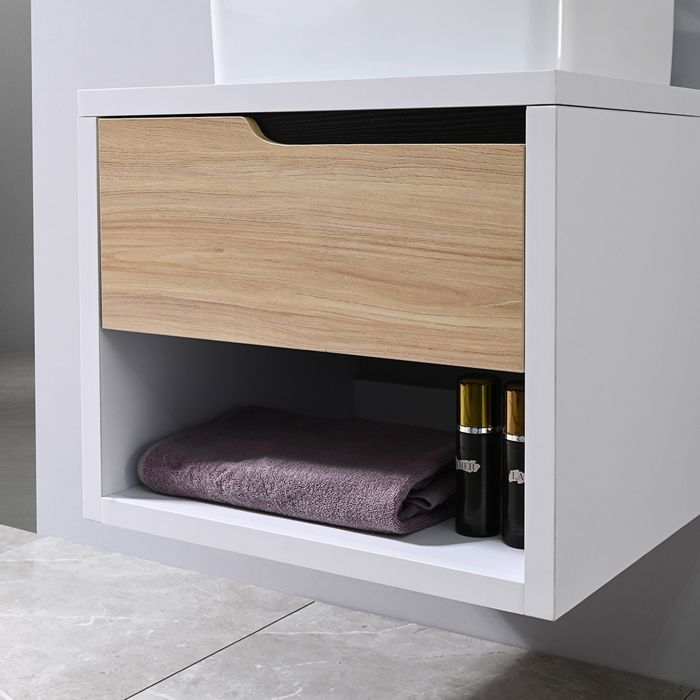 Badkamermeubel met enkele wastafel, 60 cm breed, hout en wit, met LED-spiegel LB-8153-60 LuxuryBain-