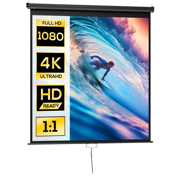 Pantalla de proyección - pantalla para proyector de vídeo - HOMCOM - 99 pulgadas, cine en casa 1:1, 4K HD, montaje en pared/techo - acero - negro