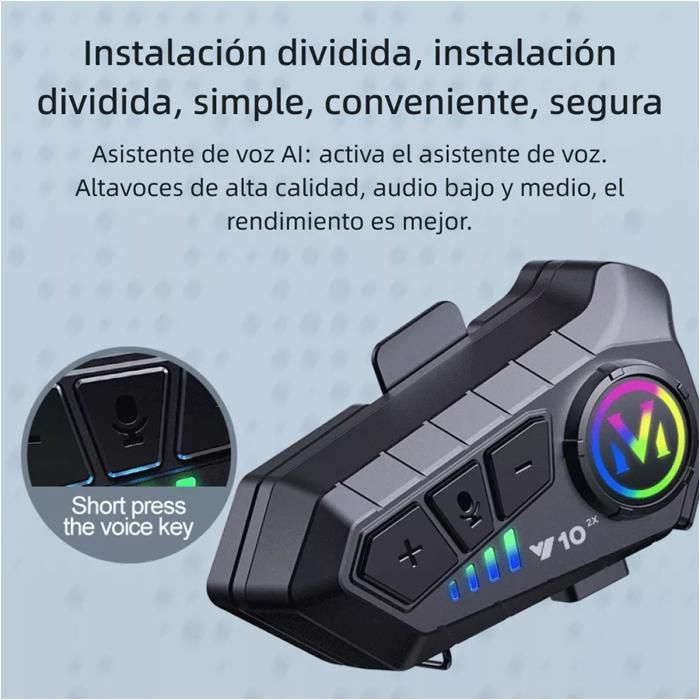 Intercomunicador para motocicleta - 1000 mAh - Bluetooth 5.3 - Apto para todo tipo de cascos - 1 unidad
