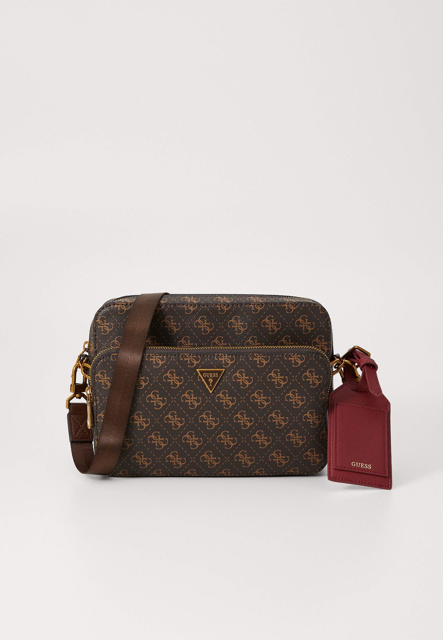 Guess MILANO DOUBLE CROSSBODY - Crossbodytas - bruin/oker/bordeauxrood