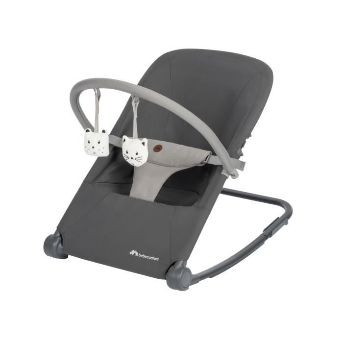 BEBECONFORT ASTER, Ultra-flat, adjustable baby bouncer, 2 recline positions, toy bar included, From 0 to 3 years (15kg) TINTED GRAPHITE