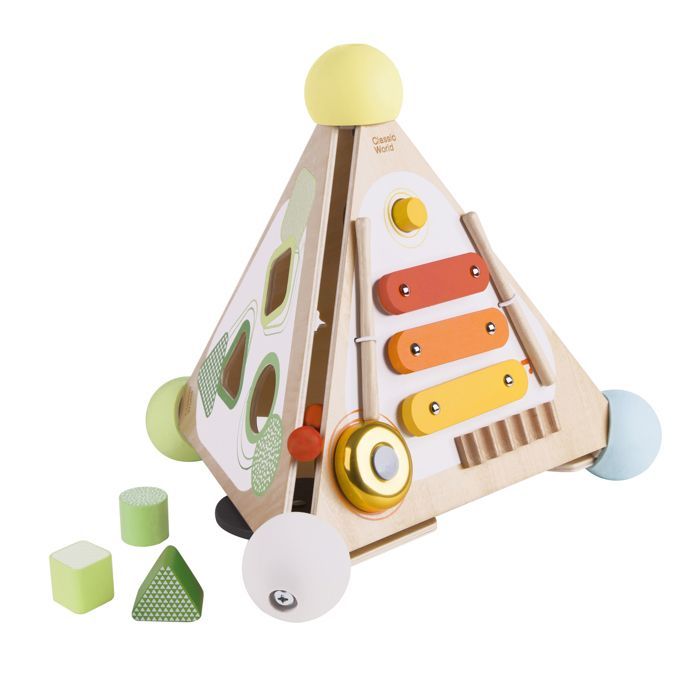 Pyramide cube d'activités en bois - Multicolore - 30 cm - Pour Enfant de 2 ans et plus