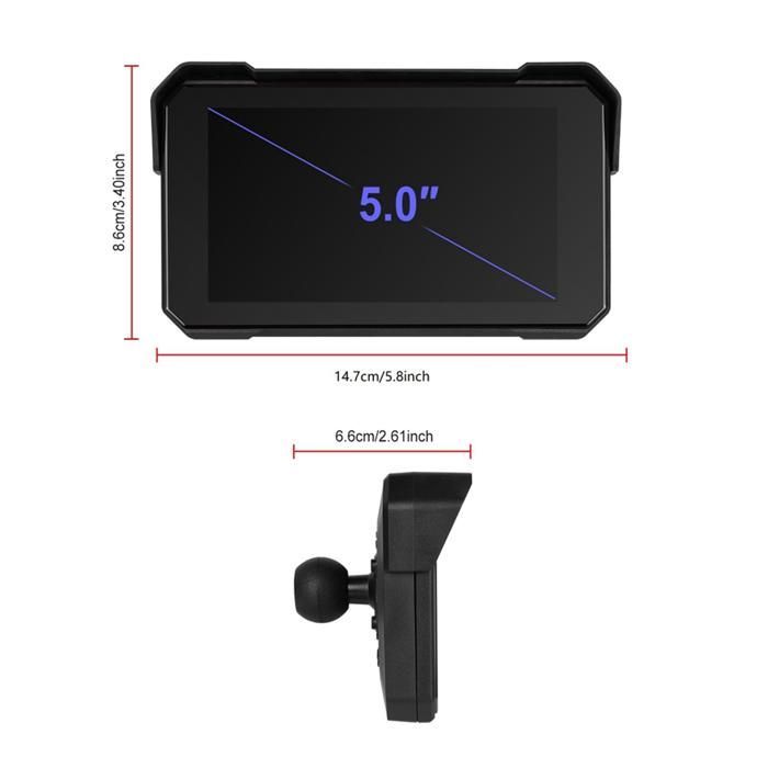 Pantalla de navegación GPS portátil de 5 pulgadas para motocicletas, inalámbrica, compatible con CarPlay y Android Auto, pantalla resistente al agua IP68, Bluetooth.