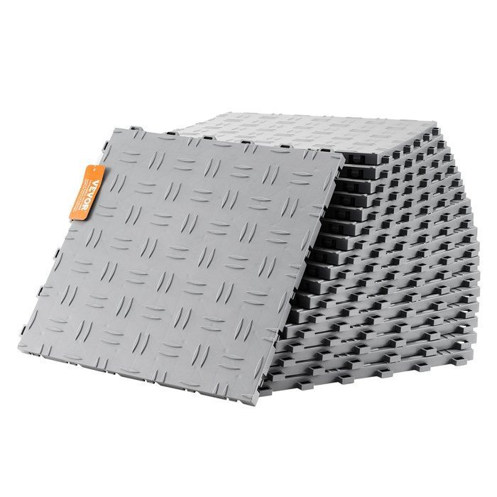 Baldosas entrelazadas para garaje - VEVOR - 305 x 305 x 13,4 mm - Textura antideslizante de doble cara - Protección para garaje - Plateado