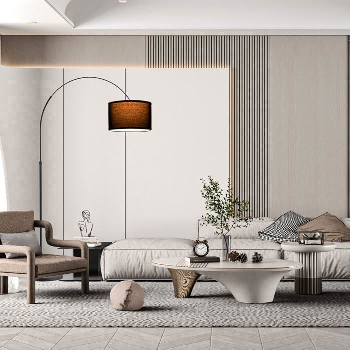 Modlicht Jasmin Bogen-Stehleuchte | Klassische Stehleuchte mit schwarzem Schirm, 33 cm, inklusive E27 9W LED-Leuchtmittel und Fußschalter
