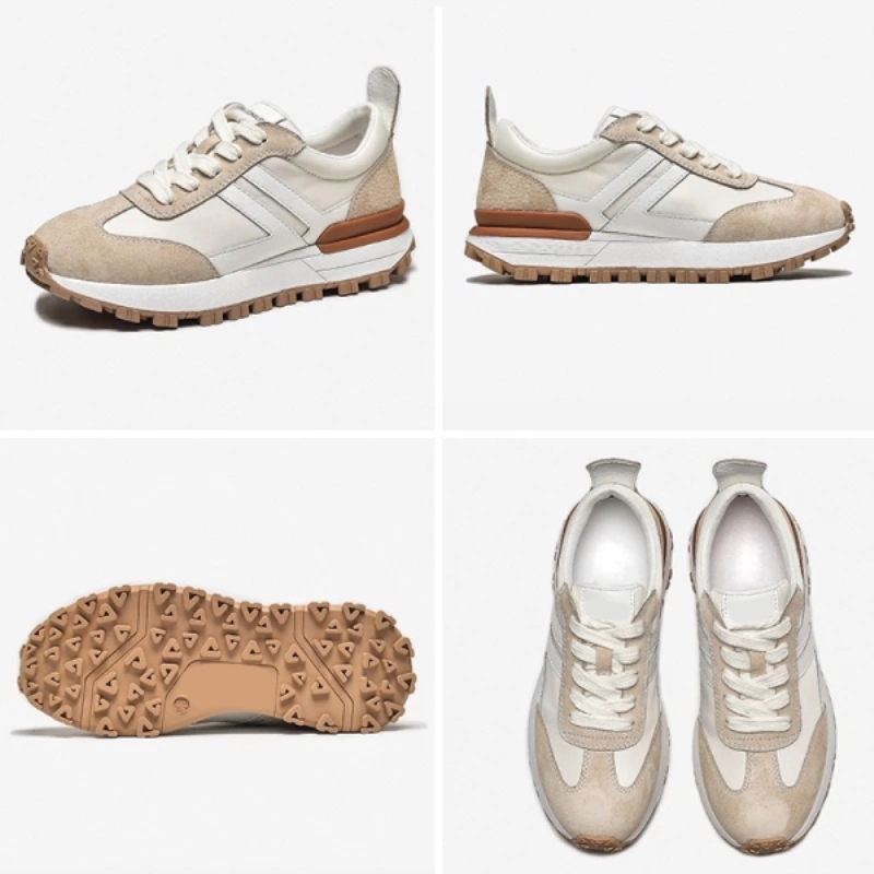 Zapatillas deportivas de ante con plataforma para mujer, de piel sintética, con diseño patchwork, puntera redonda y cordones, estilo casual (29134)