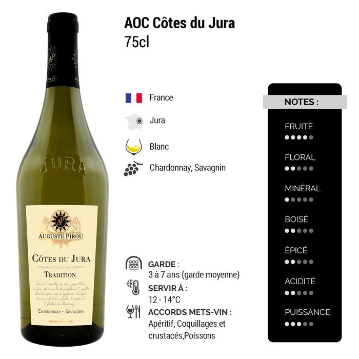 Auguste Pirou Côtes du Jura Tradição Chardonnay Savagnin - Vinho Branco do Jura (3x75cl)