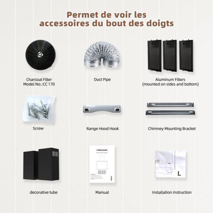 FIREGAS 60cm Cooker Hood, Class A+, 487 m³/h, Extraction or Recirculation, with Carbon Filters, Black Wall Mounted Hood