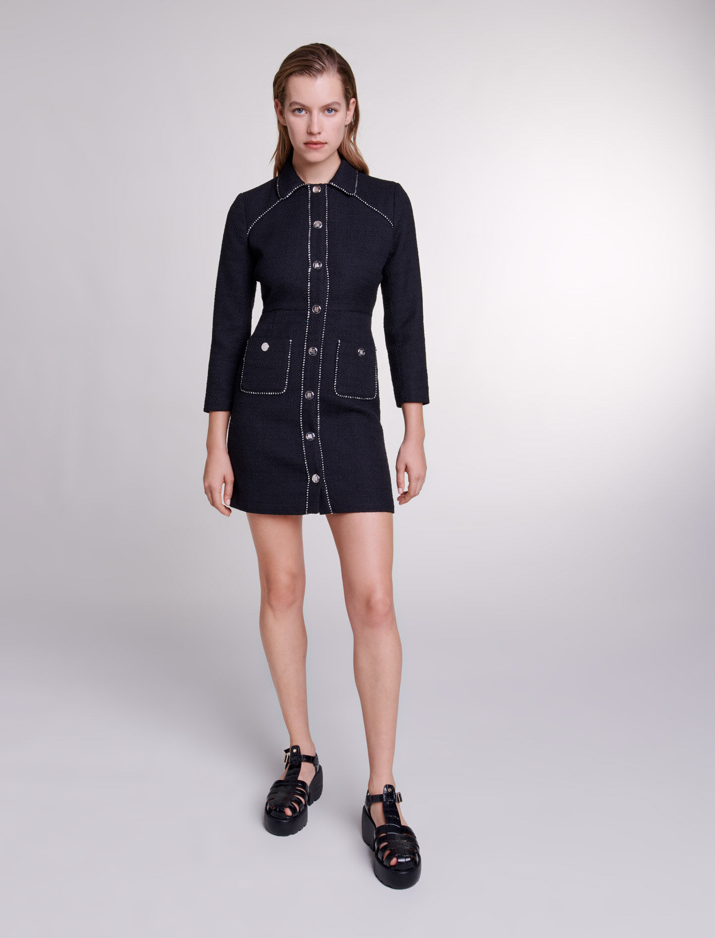 Rochie scurtă din tweed - Negru