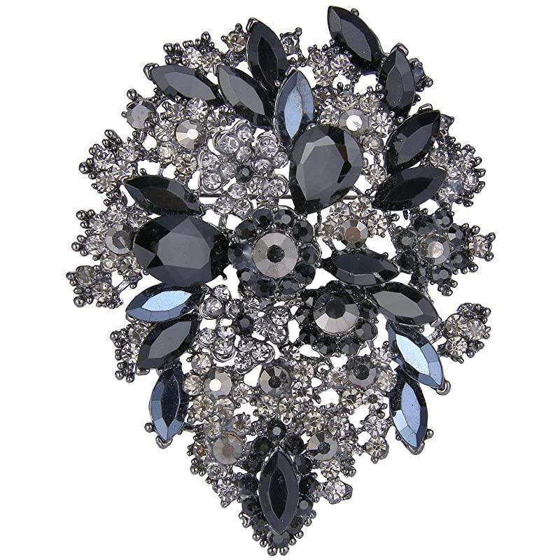 Women's Crystal Vintage Style Flower Leaf Cluster Brooch Pendant
