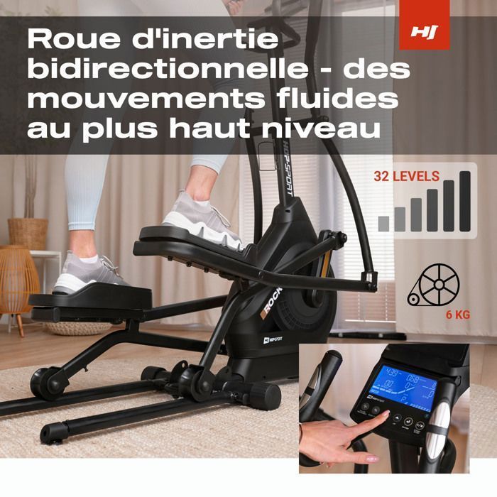 Hop-Sport HS-140CF Rock Home Elliptische Trainer, Opvouwbare Elliptische Trainer, 32 Weerstandsniveaus, Maximaal Draagvermogen 120 kg