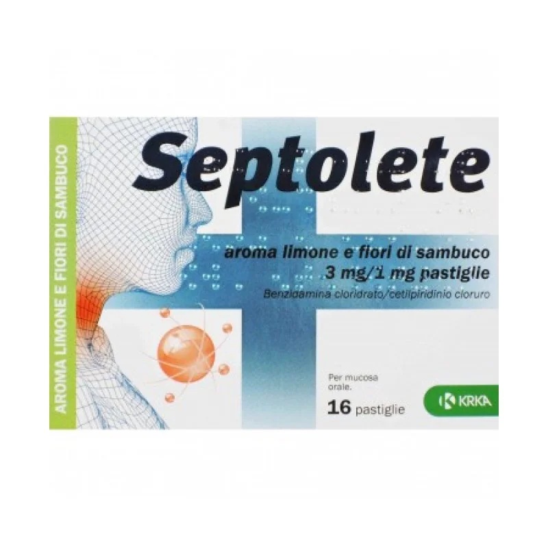 Septolete 3+1 mg met citroen- en vlierbessensmaak, 16 antiseptische keelpastilles