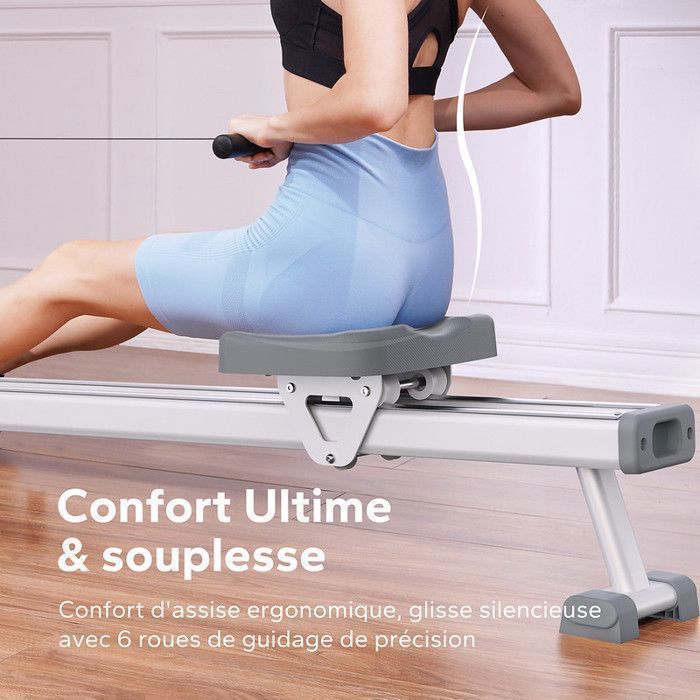Indoor Rowing Machine – MERACH – 16 Levels of Magnetic Resistance – Max 160 kg – LCD Screen – Kinomap Compatible – Light Gray