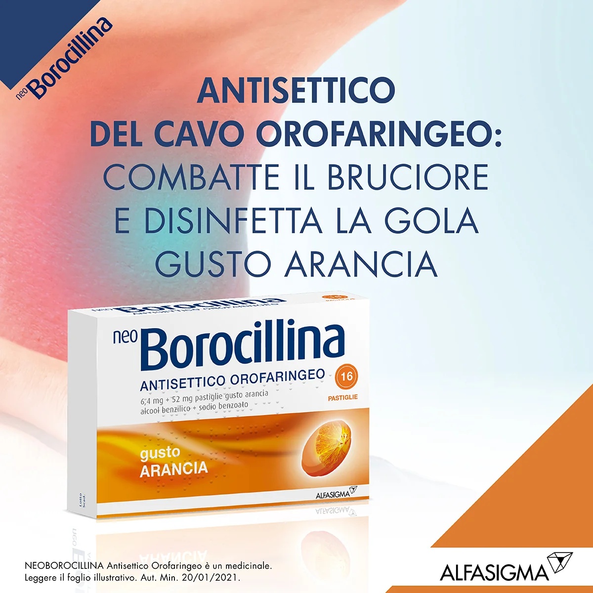NEOBOROCILLINA Neo Borocillina antiseptique oropharyngé 6,4 mg + 52 mg orange 16 comprimés