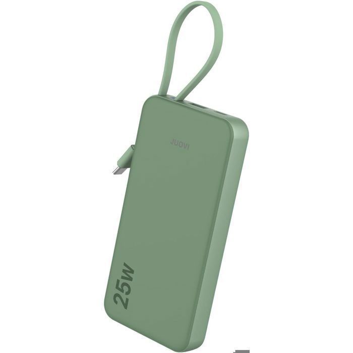 Batterie Externe 10000mAh 25W JUOVI, Power Bank avec Câble Intégré USB-C, Recharge Rapide Bidirectionnelle, Écran LED, Vert