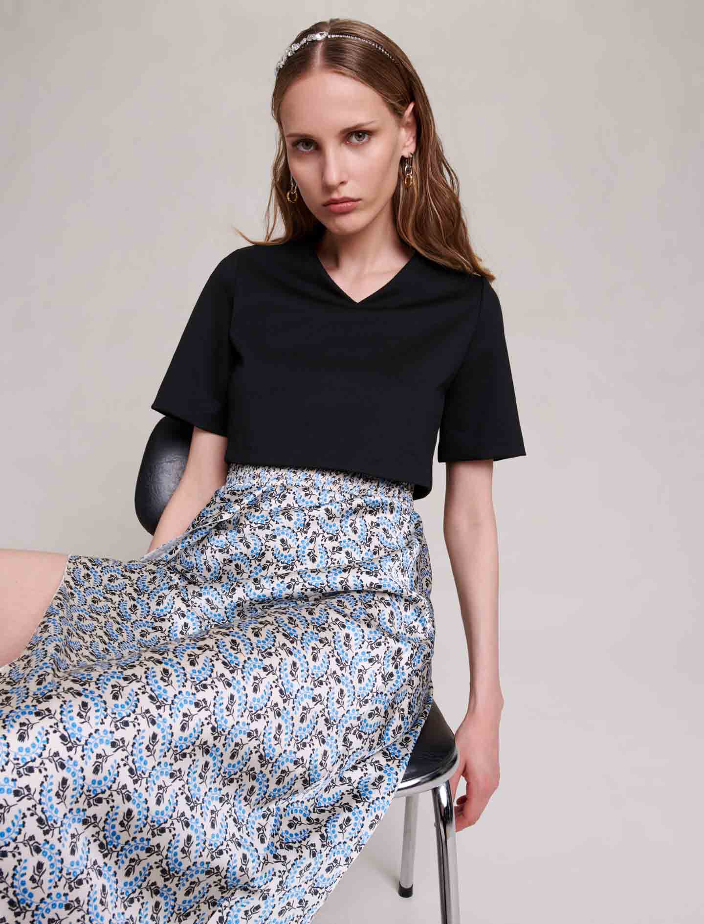 Rochie 2 in 1 cu flori-Brin de muguet écru/bleu